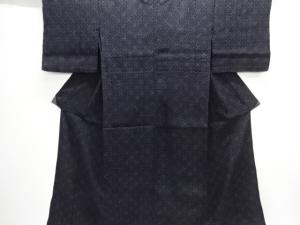 大正ロマン　抽象花模様織り出し本場結城紬単衣着物(ちぢみ)